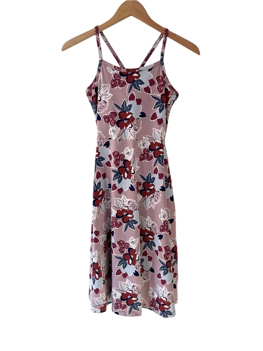 Pact Fit & Flare floral Midi Dress XS short lavender Organic Cotton Pockets NWOT